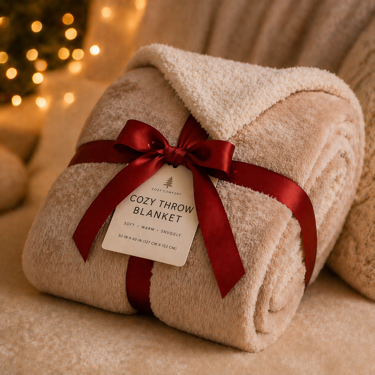 Cozy throw blanket with ribbon