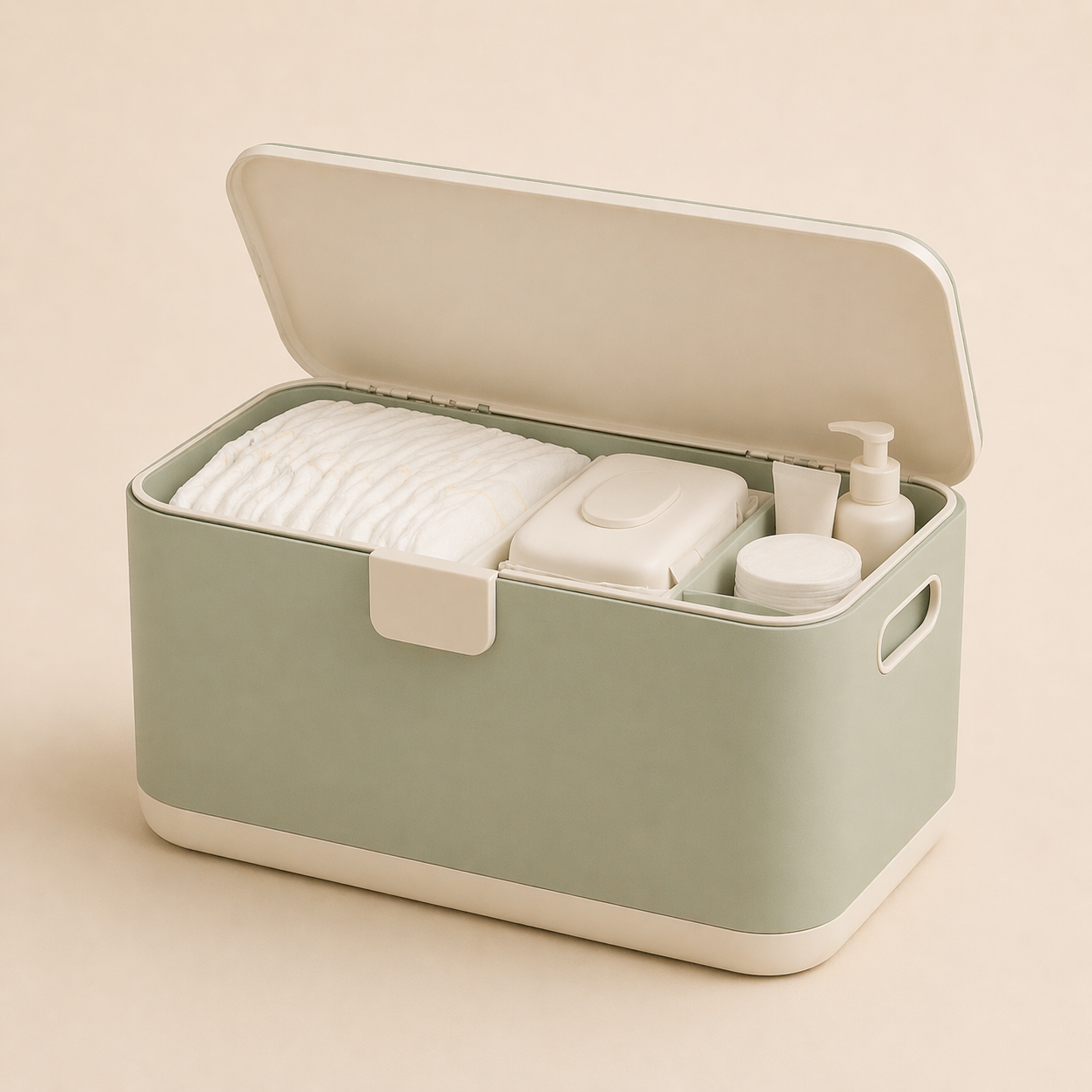 Baby diaper storage box with wipes and supplies