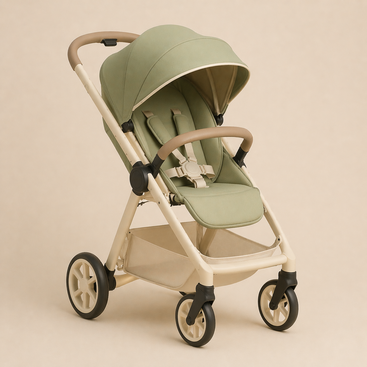 Green baby stroller